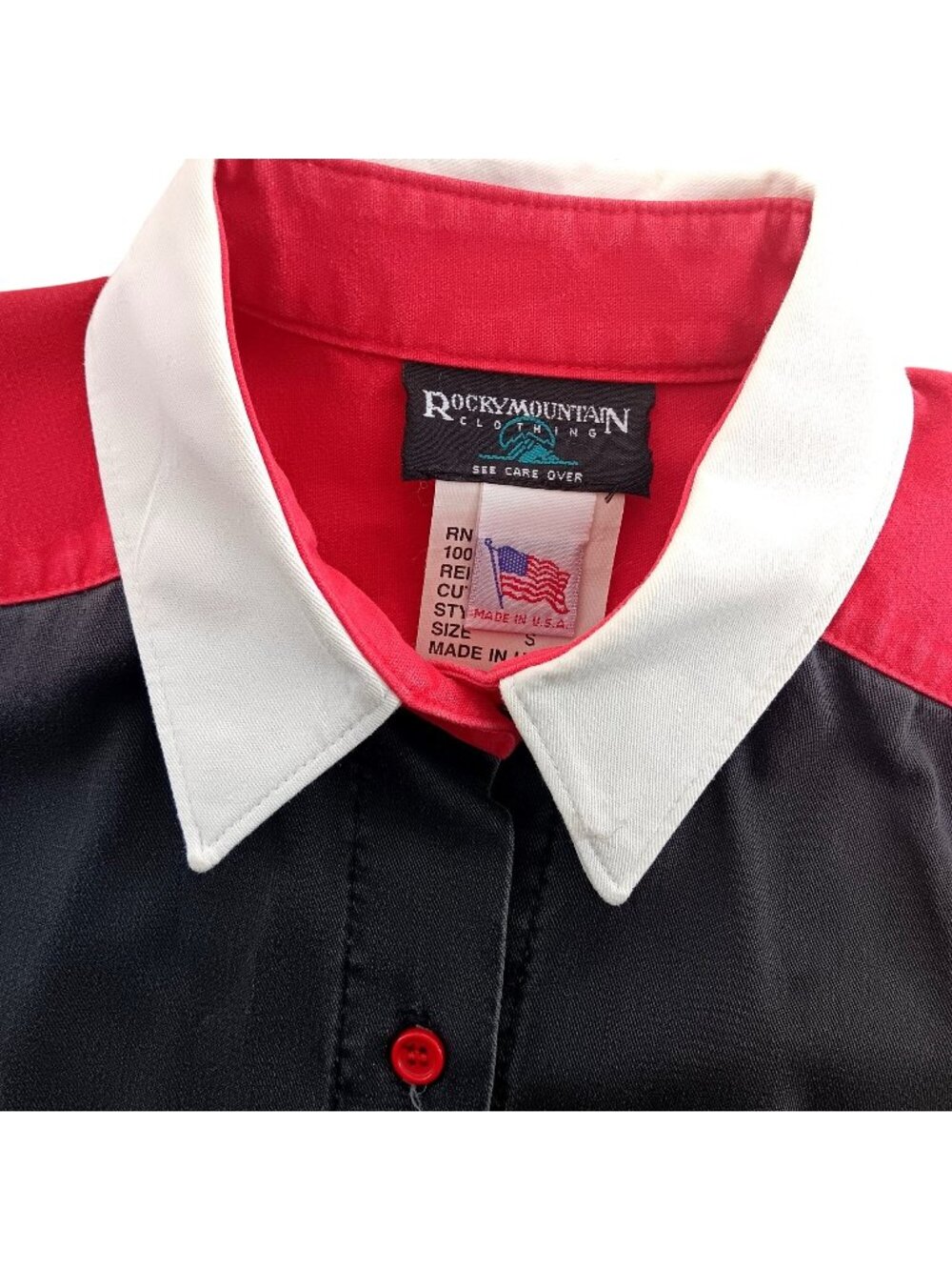 Small Cowgirl Top Rocky Mountain Western Shirt Red Black White Colorblock USA